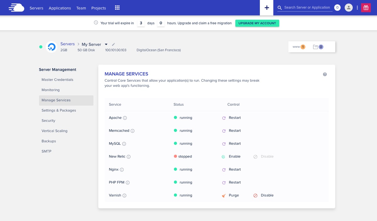Cloudways Server Manager Services