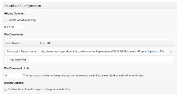 Easy Digital Downloads New Download screen