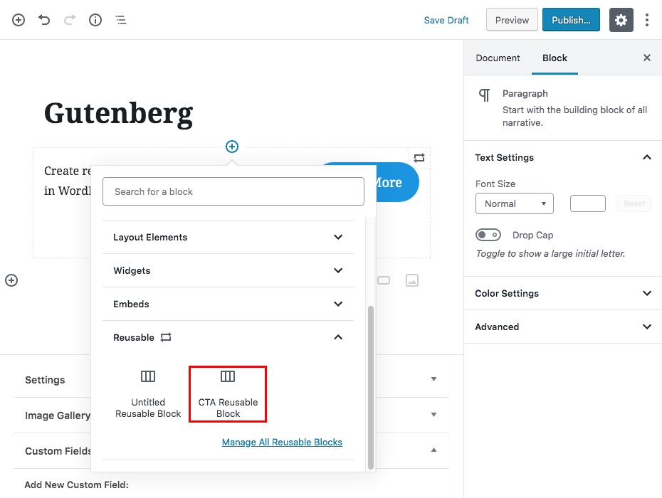 Gutenberg Reusable Content Blocks Step 3