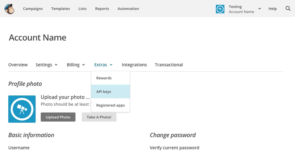 MailChimp Get API Key