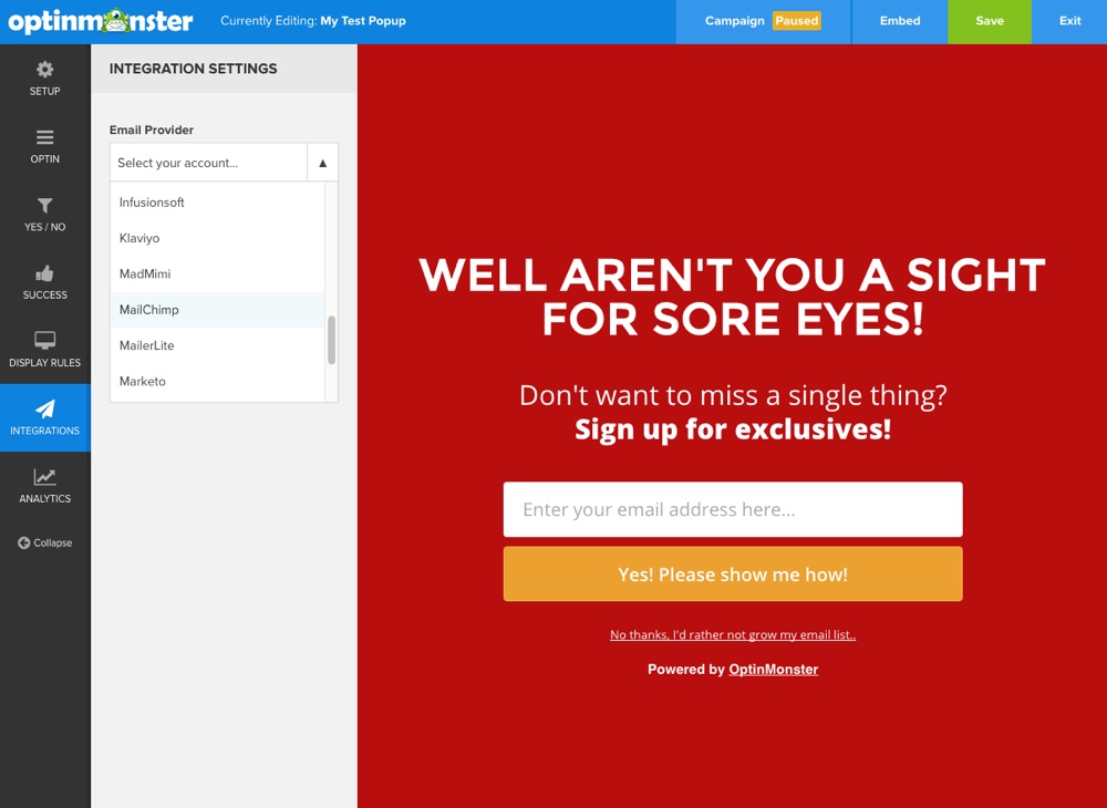 OptinMonster Add Email Provider