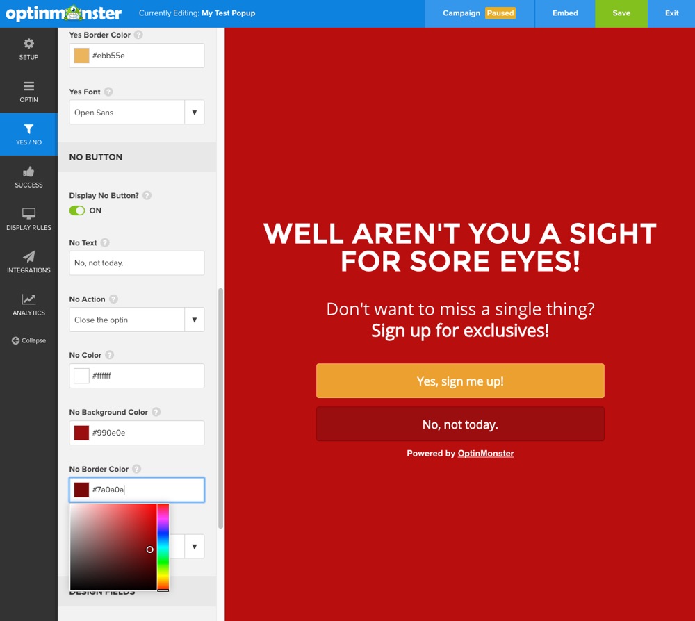 OptinMonster Yes/No Optin