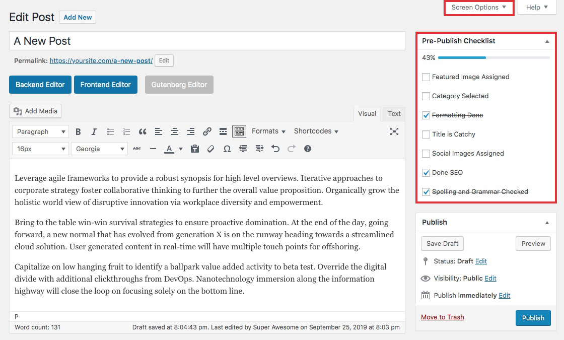 Pre-Publish Post Checklist Classic Editor