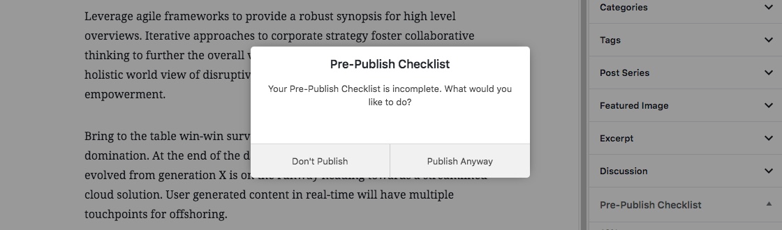 Pre-Publish Post Checklist Message