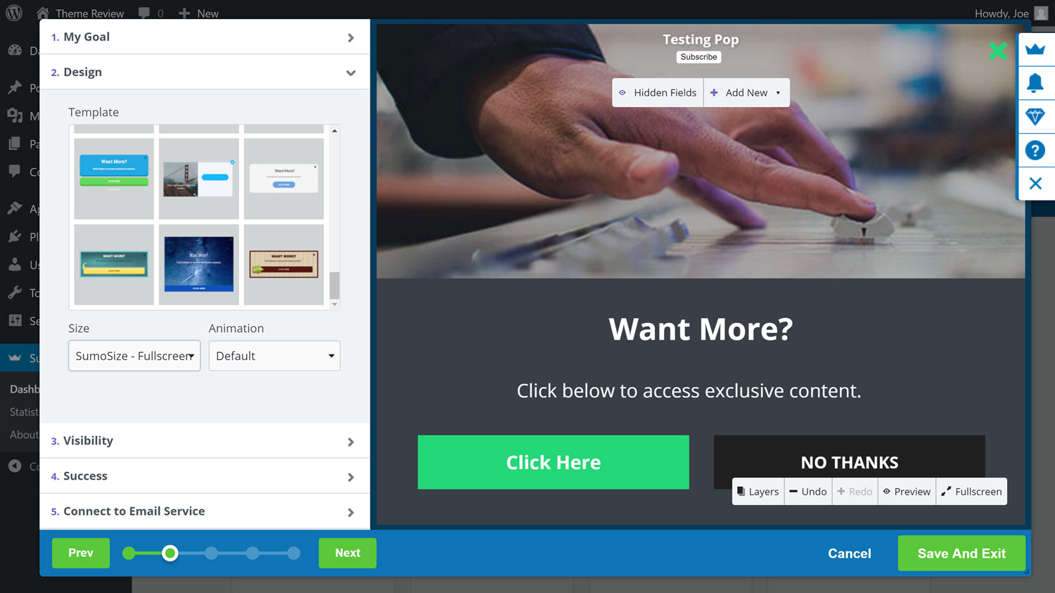 Sumo pop-up form builder