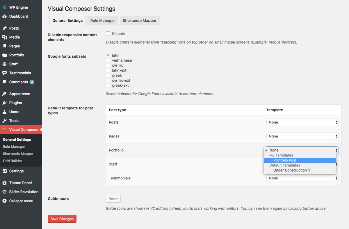 Total Portfolio Page Template Defaults