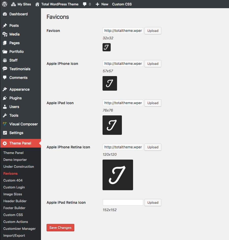 Total Theme Favicon Options