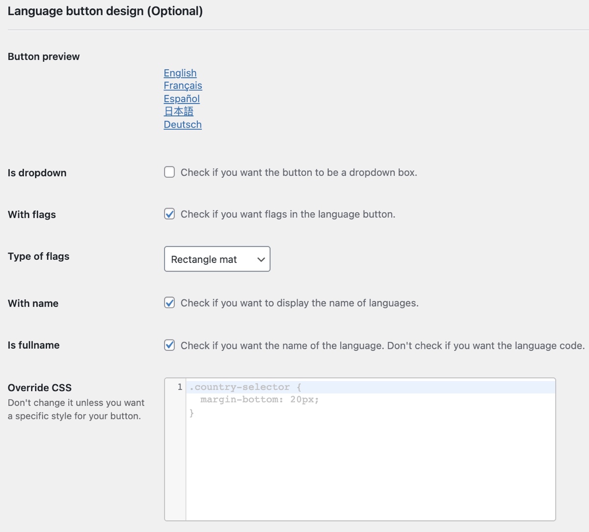 Weglot Translate Design options