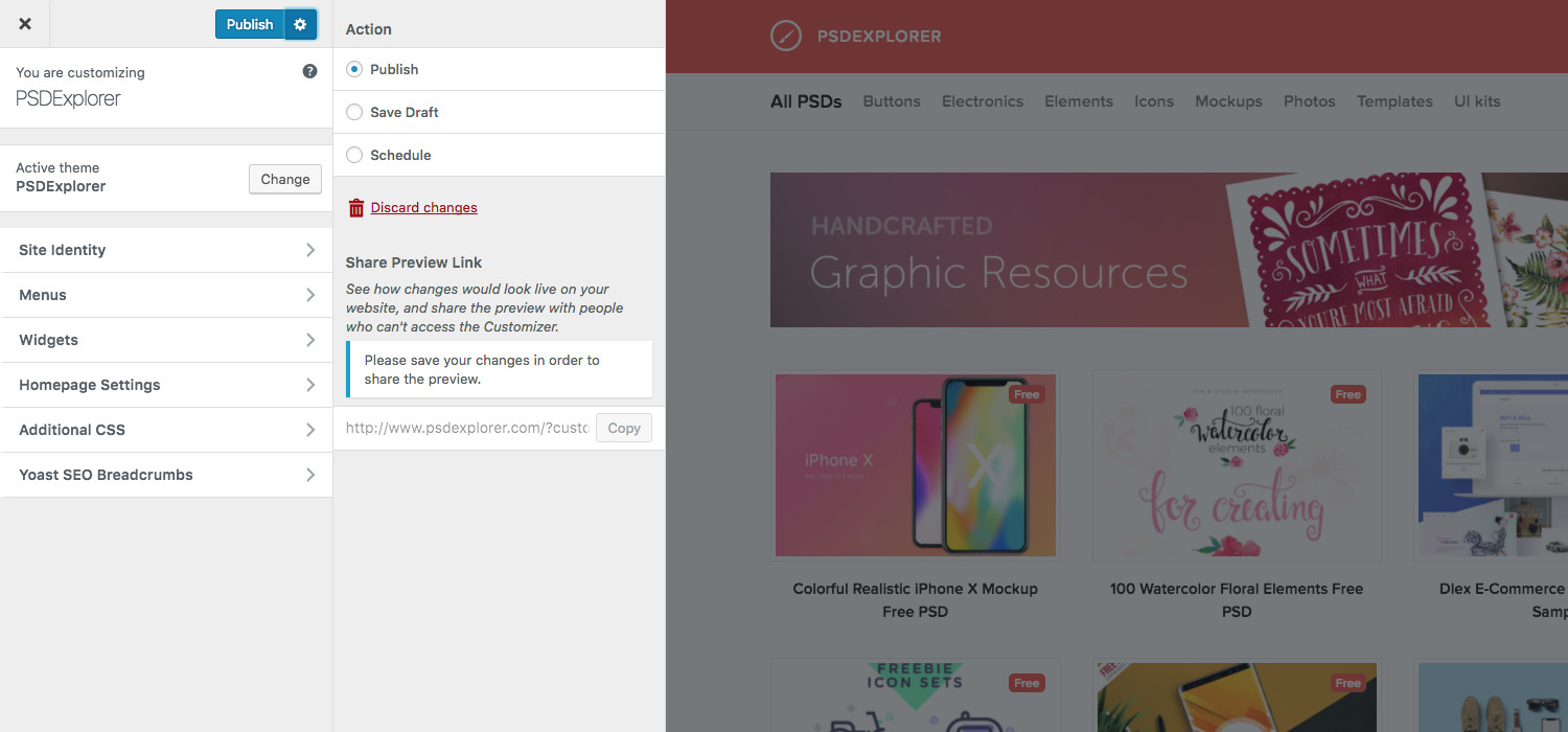 WordPress 4.9 Customizer Drafts & Scheduling