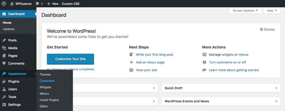 WordPress Live Customizer Link