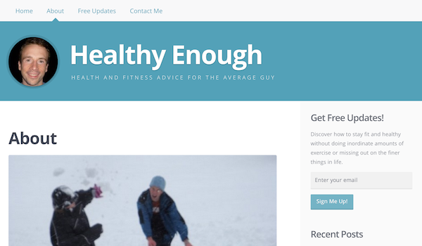 The About page from my newest blog, Healthy Enough.