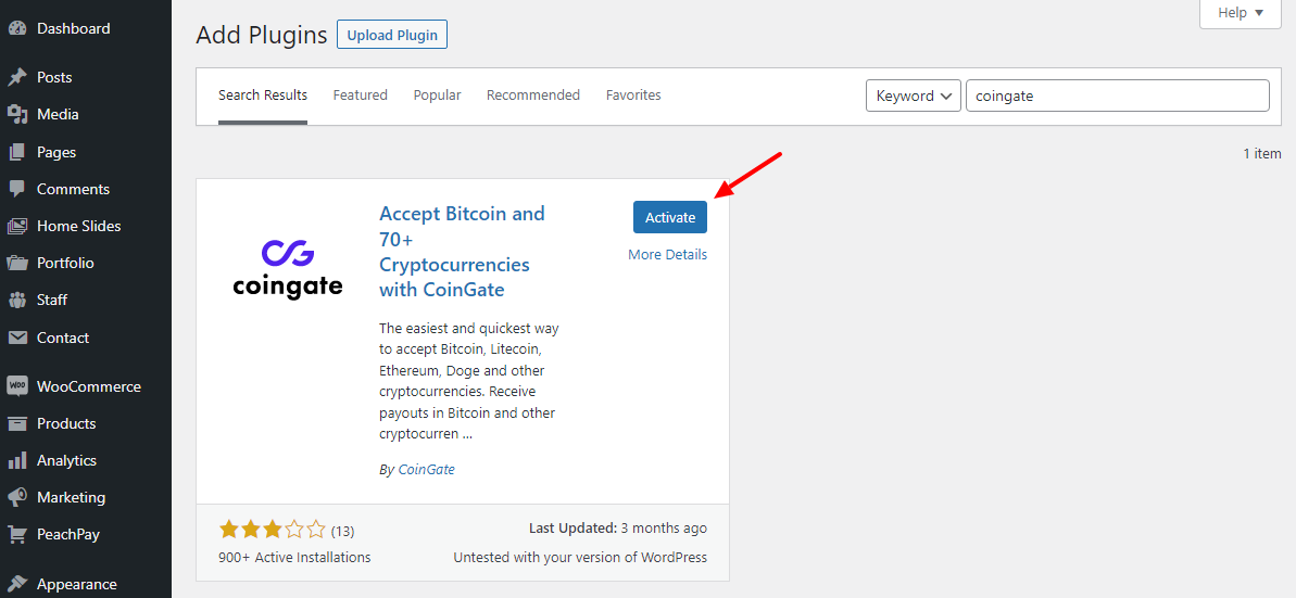 CoinGate Activate Plugin
