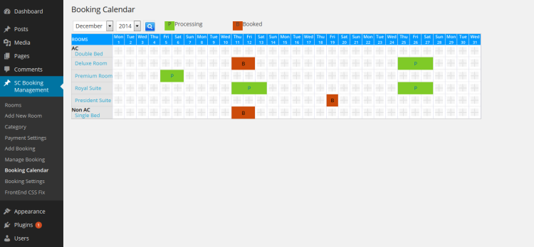 Backend Booking Calendar