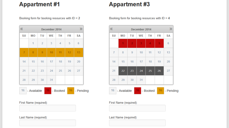 Booking Calendar Screenshot