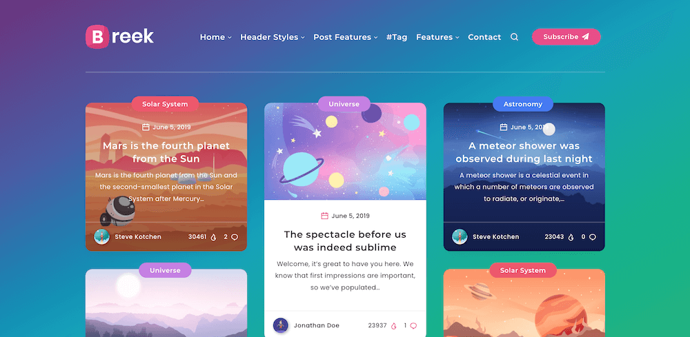 Breek Colorful Masonry WordPress Theme