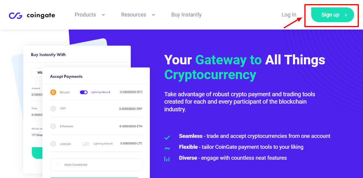 coingate signup page