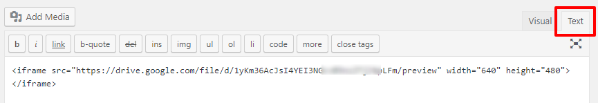 Classic Editor Text tab
