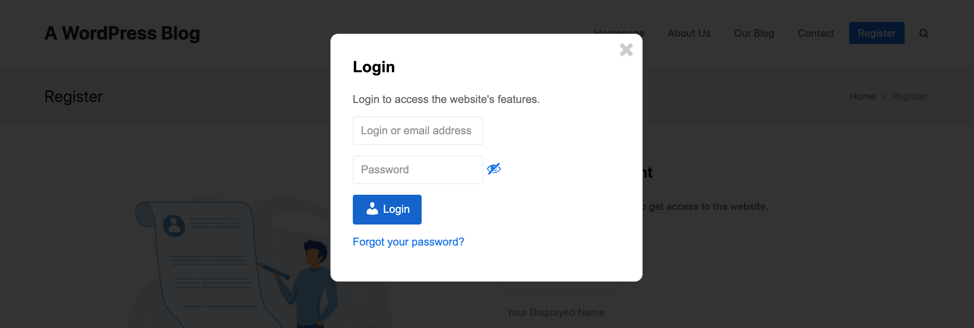 CM Registration Pro: Login Popup