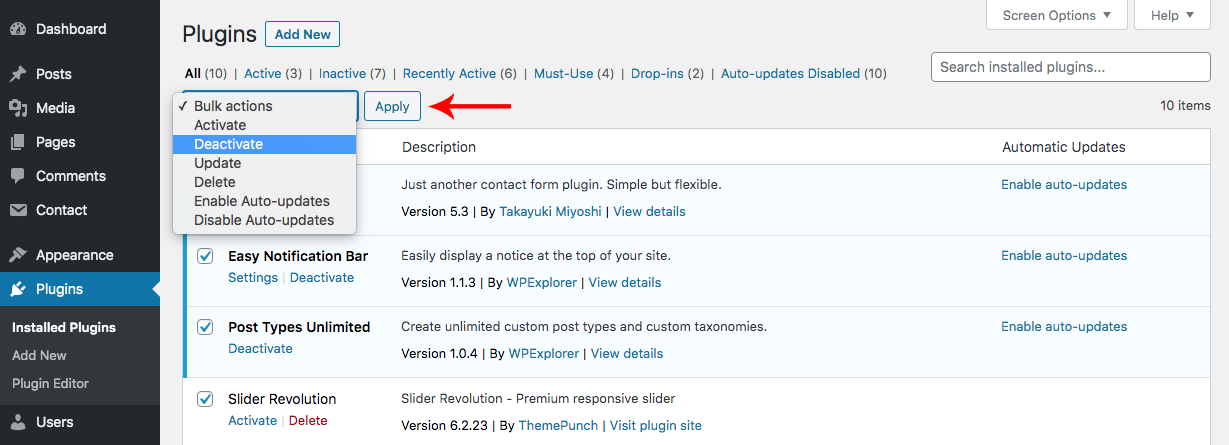 Deactivate WP Plugins