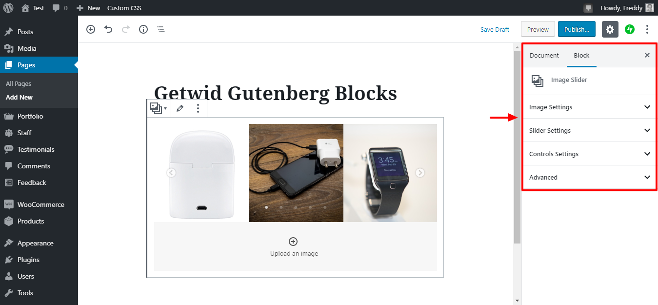 getwid image slider settings