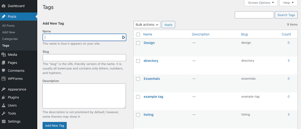 tag management page