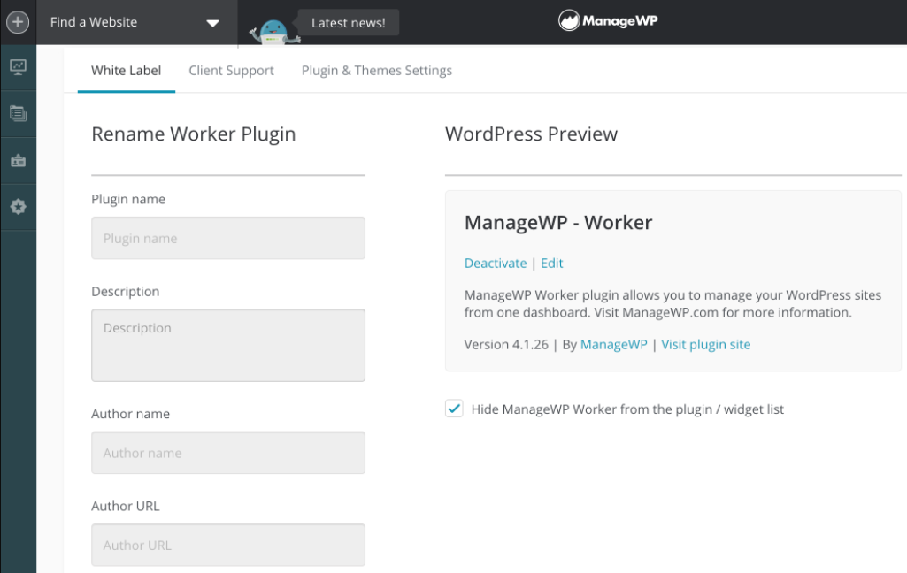 Hide ManageWP Worker