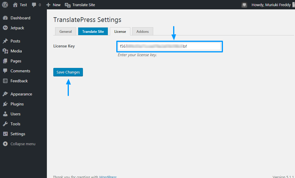 translatepress license activation