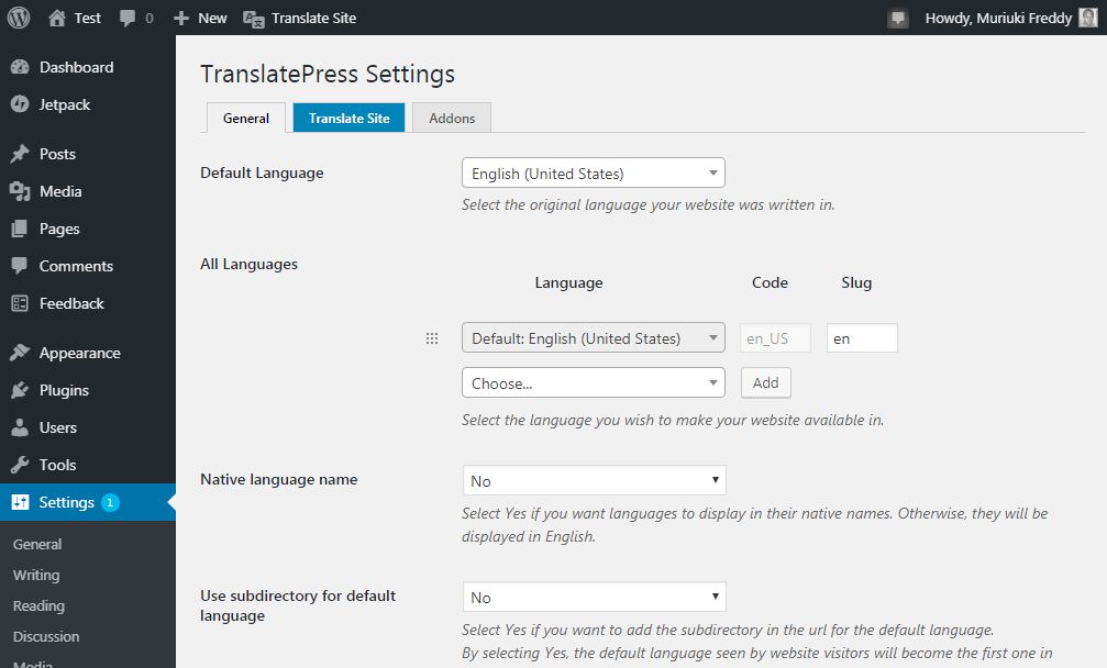 translatepress options pages