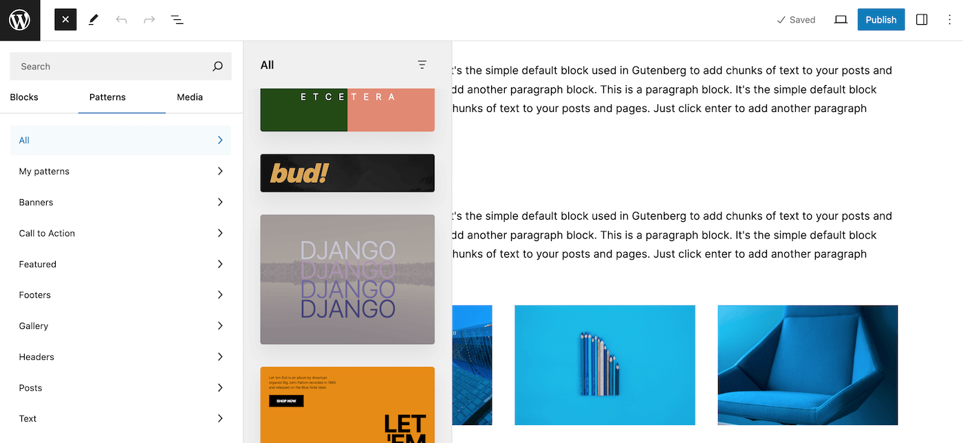 Inserting WordPress Patterns with Gutenberg