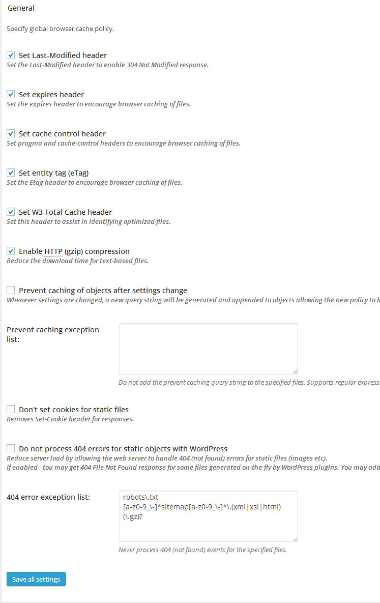 w3 total cache advanced settings - browser cache