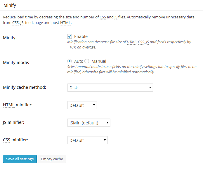 W3 total cache minify module