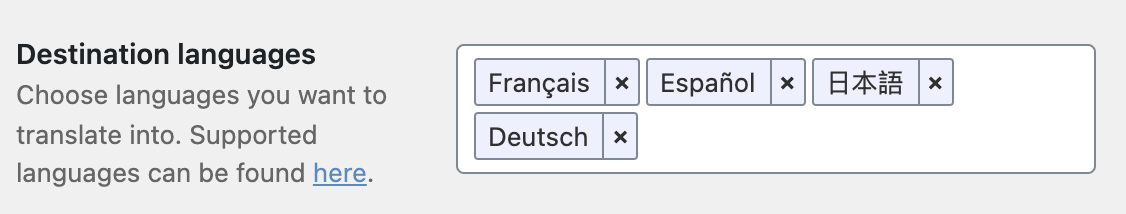 Weglot Translate destination language