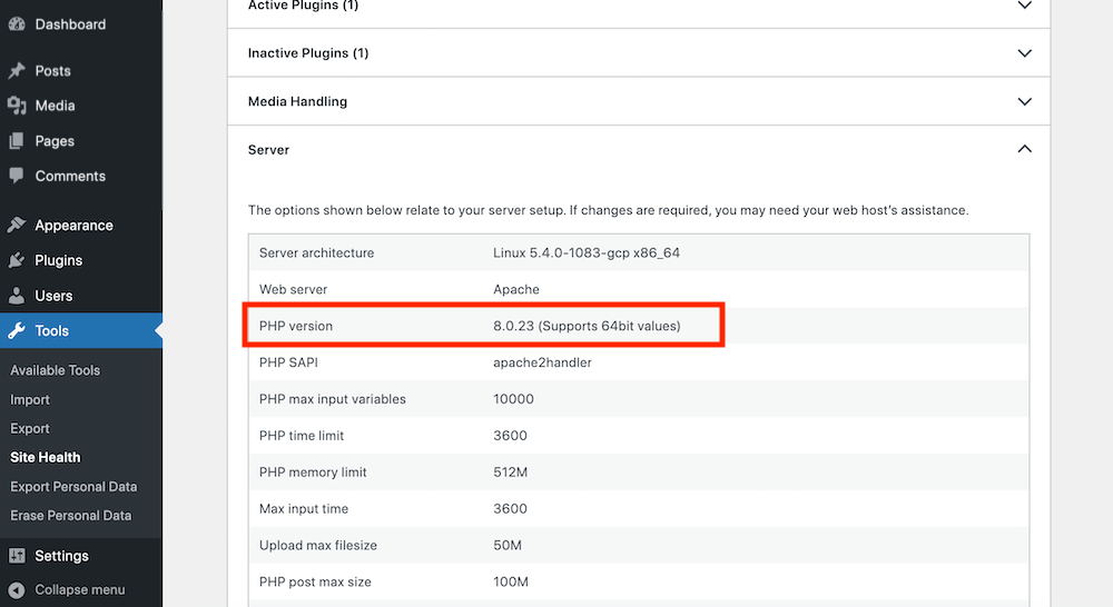 View Your PHP Version in WordPress' Site Health Section