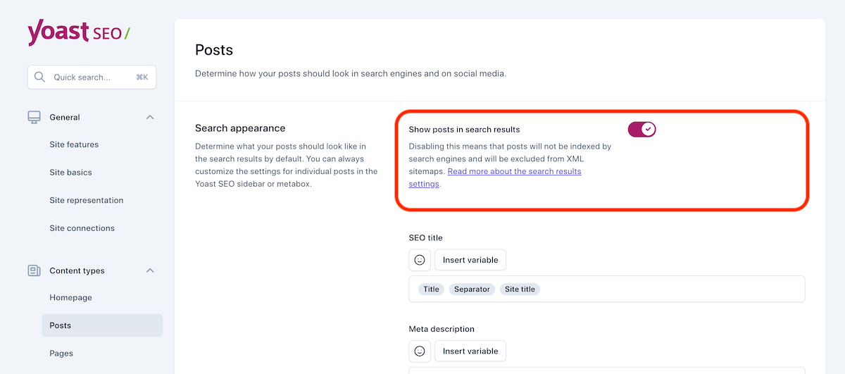 Yoast Exclude Content Types