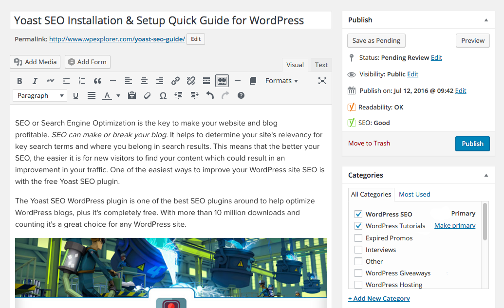 Yoast SEO Post Options: Primary Category
